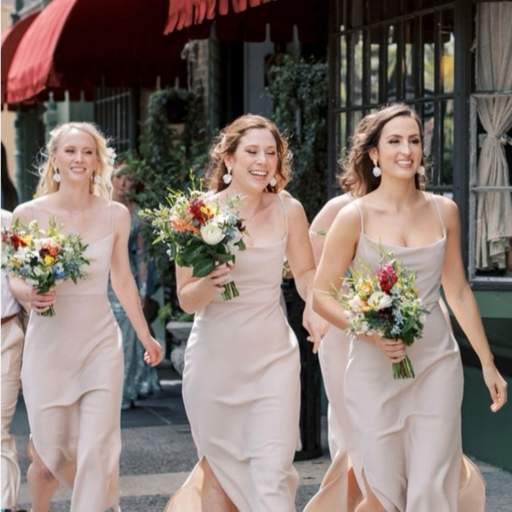 BHLDN Cream Gold Sheath Midi Dress